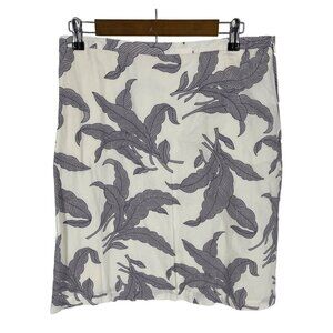 Boden Cream and Grey Leaf Print A Line Knee Length Skirt Size 10R